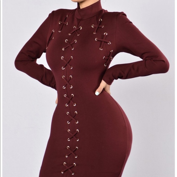 Fashion Nova Burgundy Bandage Dress - Picture 3 of 4